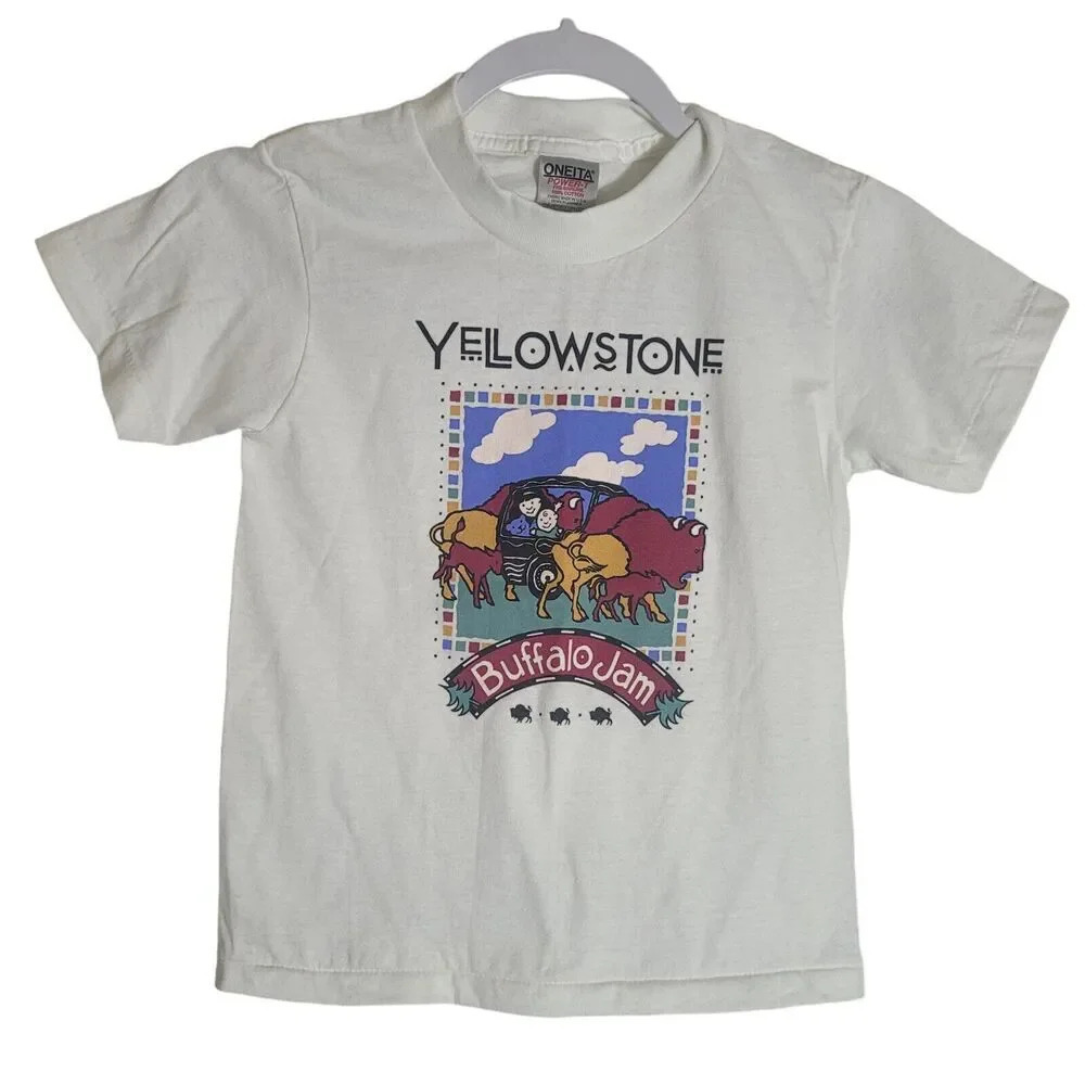 Vintage Oneita Yellowstone Buffalo Graphic Tee Shirt Youth Small Single Stitch